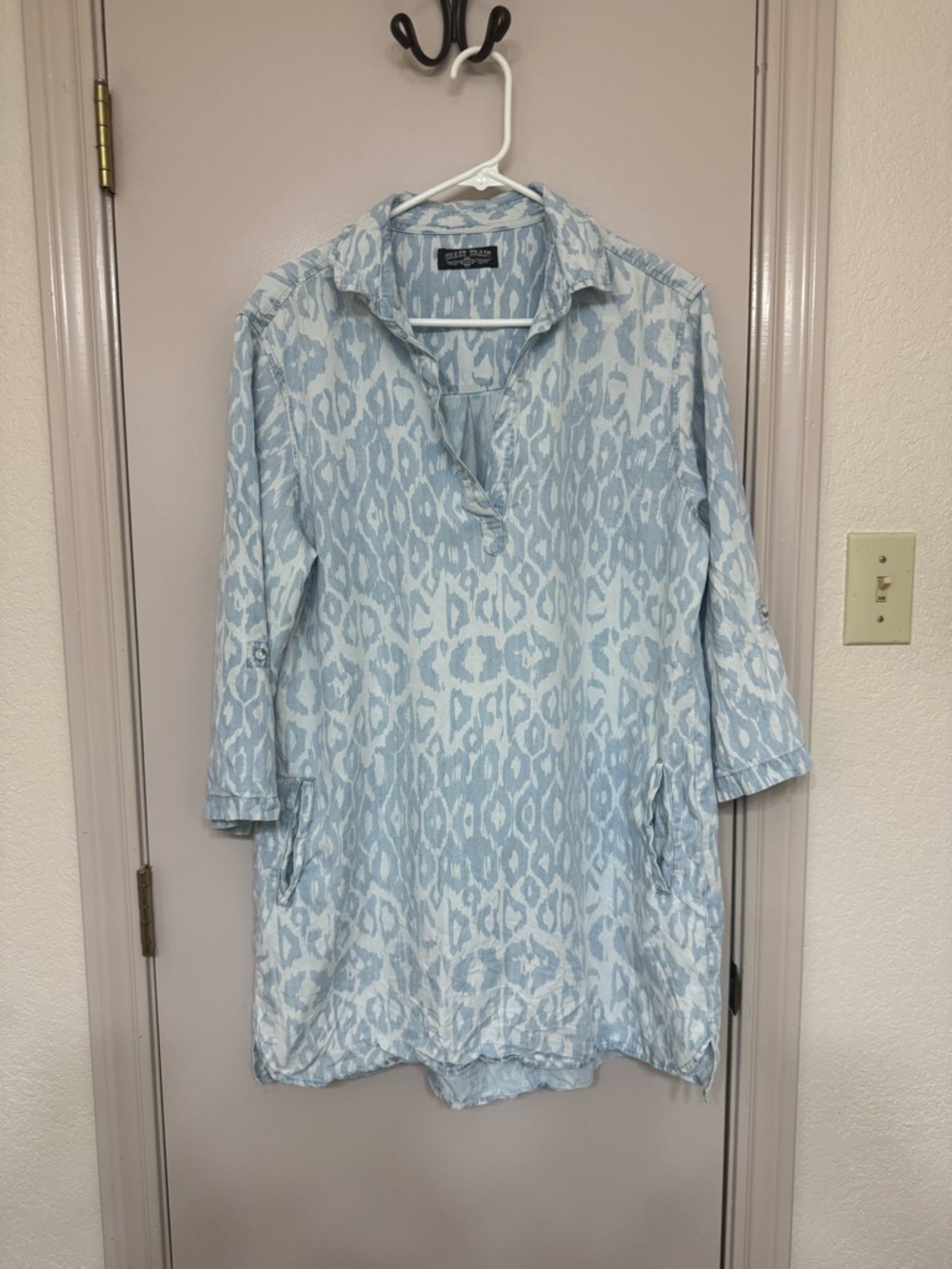 Crazy Train Light Blue & White Ikat Tunic